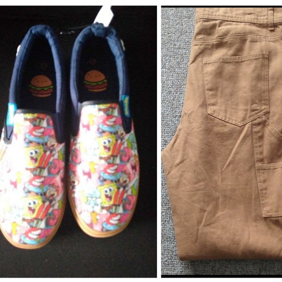 Trailblazer Brown Cargo Pants and SpongeBob fashion sneakers